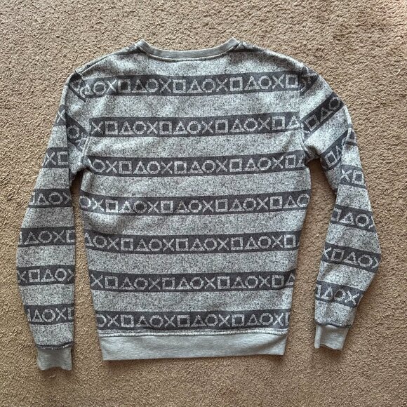 Playstation Sweater Mens Small Crewneck Long Sleeve Grey Pullover Fair Isle - Picture 2 of 10